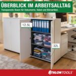 ATHLON TOOLS 4er-Set Aufbewahrungsboxen 12.5 L mit Deckel & Verschlussclips – Stapelbar – Bild 9