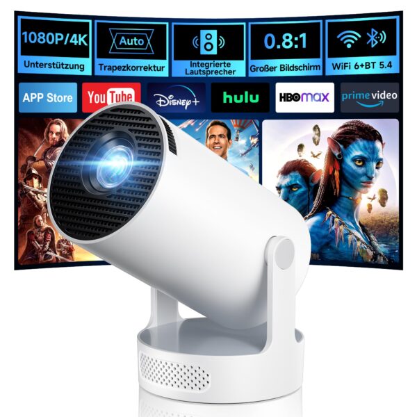 Philoent Smart Projektor 4K/1080P – Ultrakurzdistanzbeamer mit WiFi 6 & Auto-Trapezkorrektur