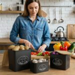 Lifewit 3er Set Aufbewahrungsboxen für Kartoffel, Zwiebel & Knoblauch – Stapelbar mit Bambusdeckel – Bild 2