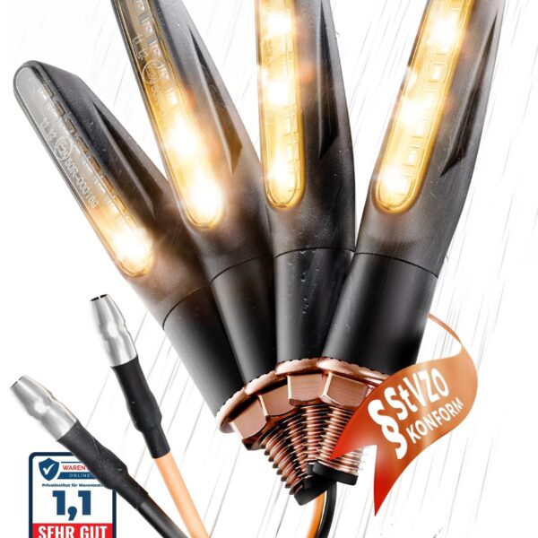 Binego® 4er Set LED Blinker Motorrad mit Lauflicht – E-Geprüft & StVZO konform