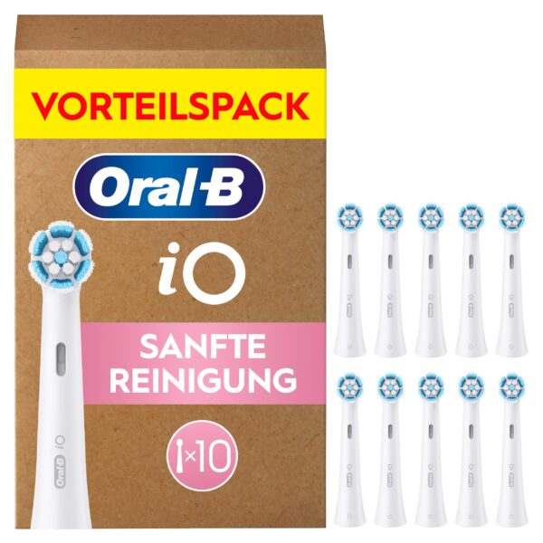 Oral-B iO Sanfte Reinigung Aufsteckbürsten, 10er Pack – Zahnbürstenaufsatz für empfindliche Zähne