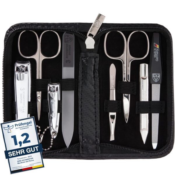 Drei Schwerter Maniküreset Roma – 8-teiliges Nagelpflege-Set mit Etui für Hand & Fuss