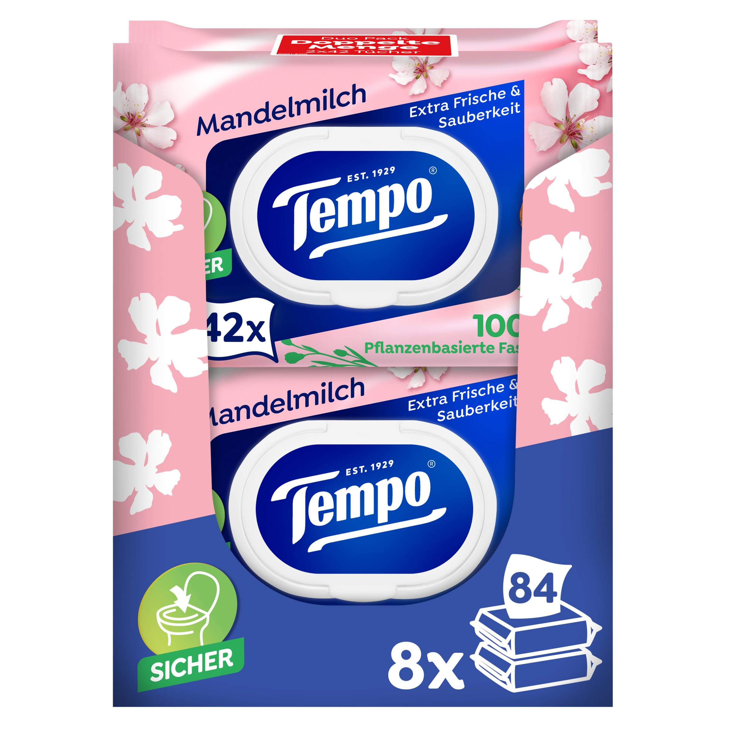 81GQL3JjkqL._SY2400_.jpg Tempo Feuchtes Toilettenpapier mit Mandelmilch & Panthenol – 16er Pack – Bild 1