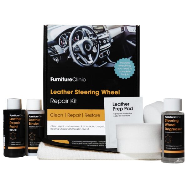 Leder-Lenkrad-Reparatur-Set schwarz – Furniture Clinic Lederpflege für Autos