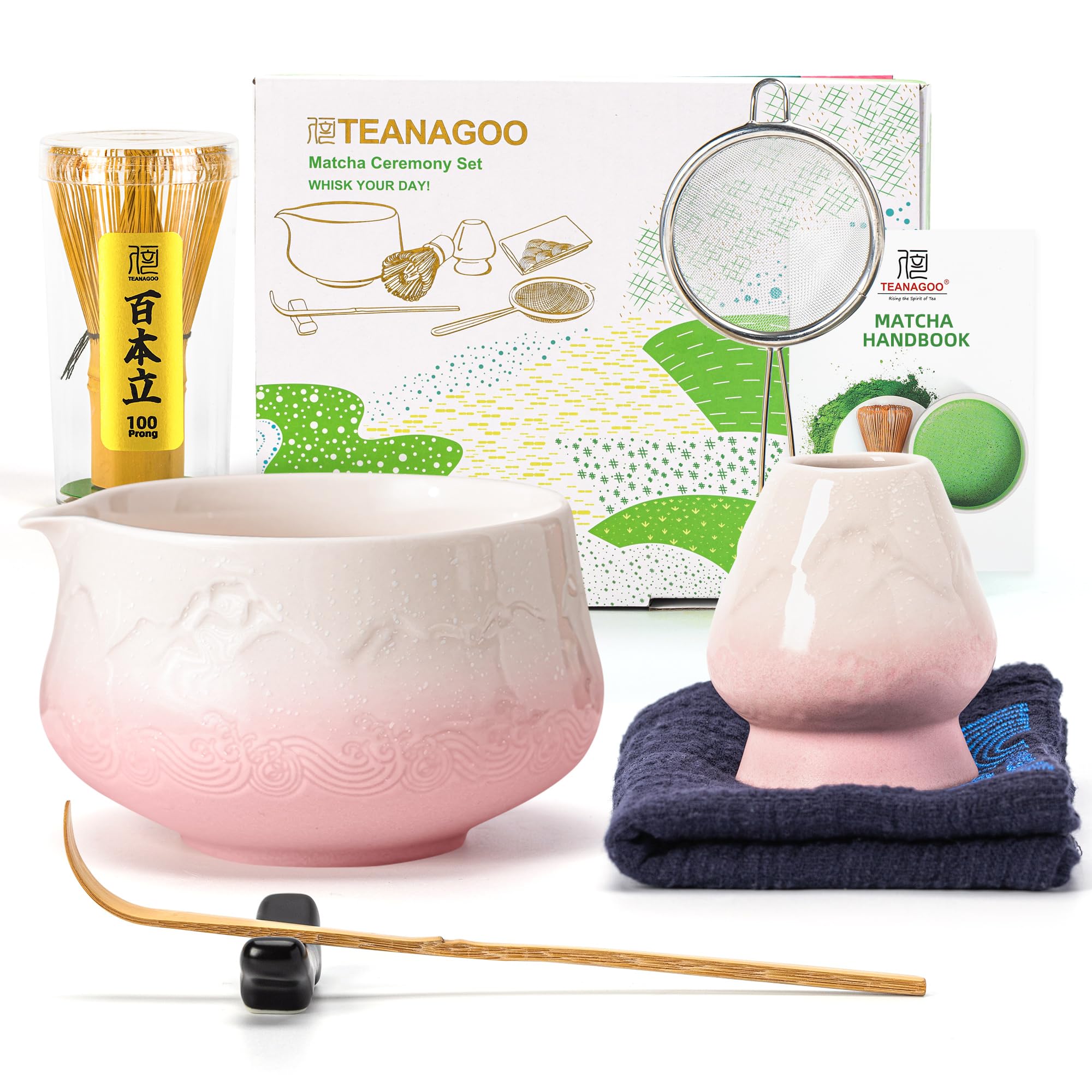 81HinirQquL._SY2000_.jpg TEANAGOO 7er Matcha Set Rosa – Keramik Schale mit Bambusbesen & Zubehör – Bild 1