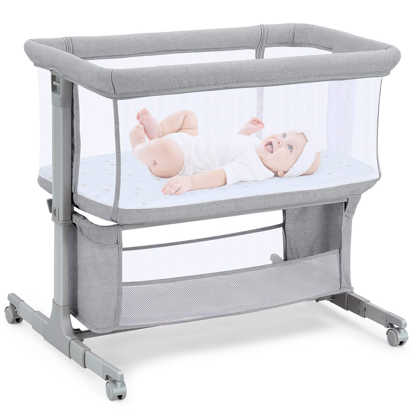 81IBjPcP0NL._SY1660_.jpg Growaystory Beistellbett Baby – 7-fach höhenverstellbar mit Co-Sleeper Funktion & Stauraum – Bild 1