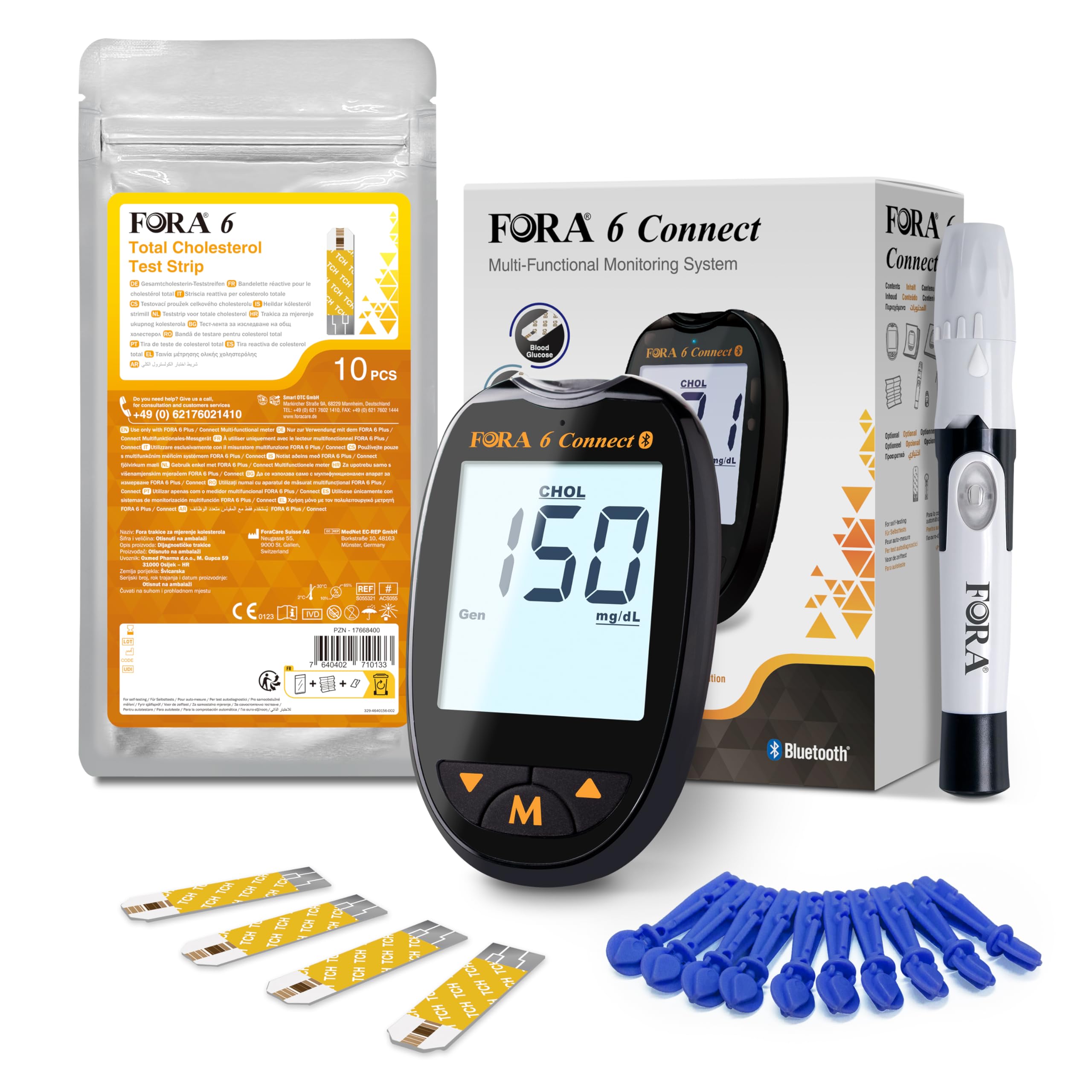 81IIMXlWDyL._SY2560_.jpg FORA 6 Connect Cholesterin Messgerät mit Bluetooth – 6-in-1 Starterset für Zuhause – Bild 1