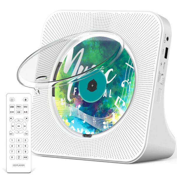 Greadio Bluetooth CD-Player Tragbar mit Fernbedienung – HiFi-Sound & FM-Radio Weiss