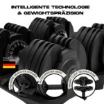 BRAINGAIN Verstellbare Hanteln 24 kg – 15 Gewichtsstufen mit Smart-Click-Technologie – Bild 3