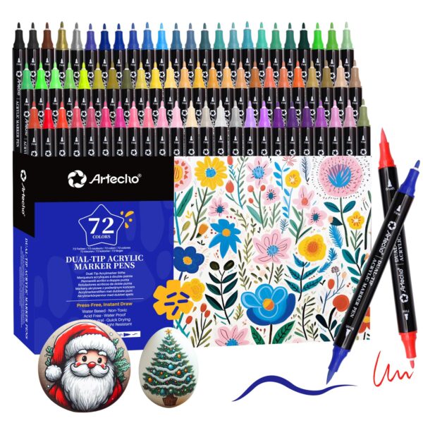 Artecho Acrylstifte 72 Farben Dual Tip – Wasserfeste Marker für Kunstprojekte