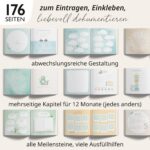 Rabano Art Babyalbum 176 Seiten mit Goldprägung – Erinnerungsbuch erstes Jahr Mint – Bild 7