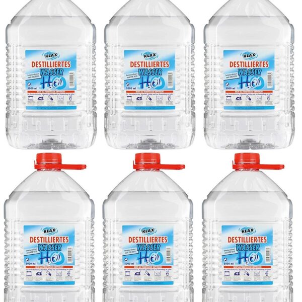 VECARO Destilliertes Wasser 30 Liter – 6x5L Kanister, vollentsalzt nach VDE 0510