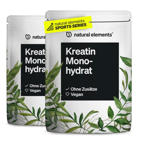 natural elements Kreatin Monohydrat 2er Set – 2x 500g reines Pulver für Krafttraining