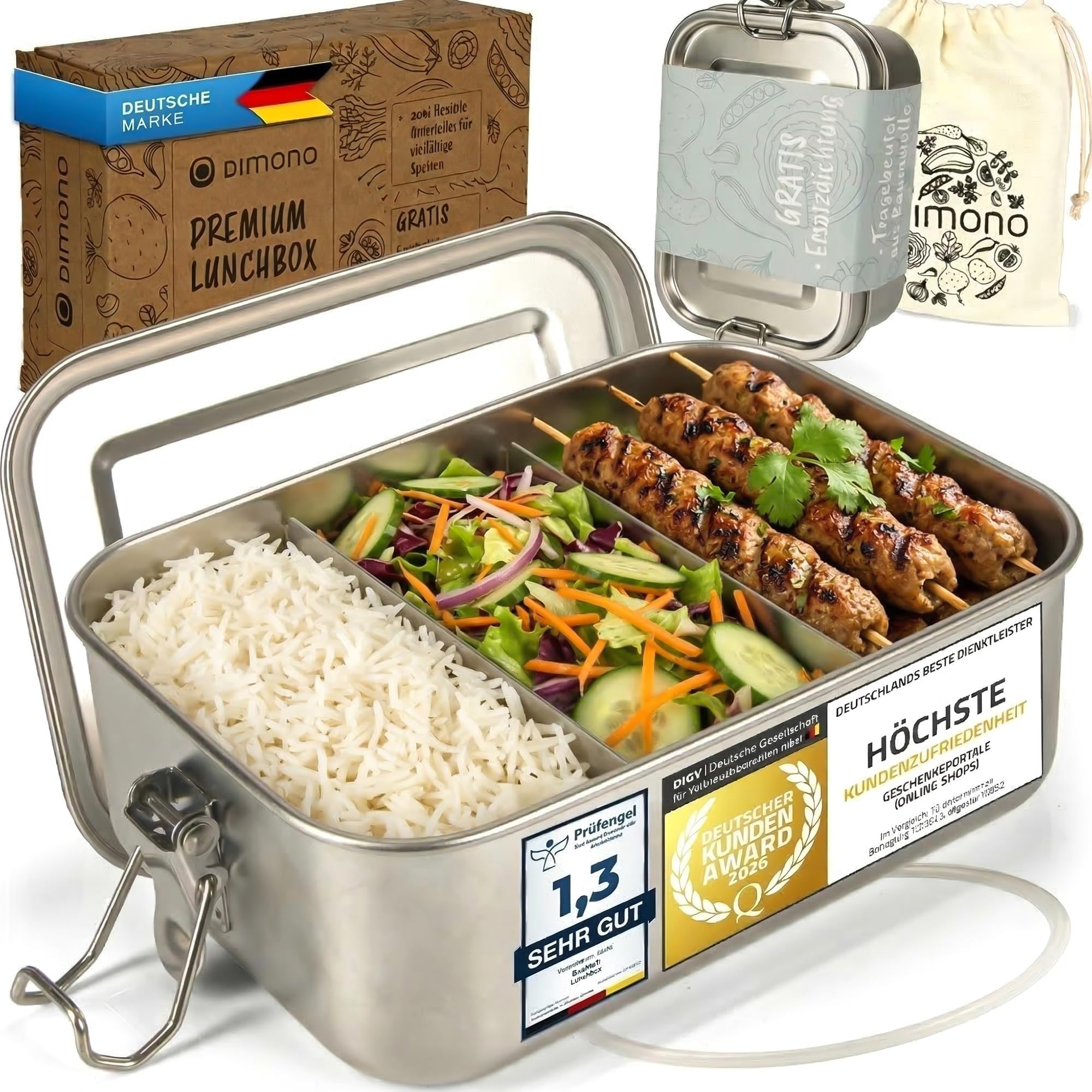 81Kcp1PBcL._SY2000_.jpg Dimono Lunchbox 2400ml – Auslaufsichere Edelstahl-Bento-Box mit Trennfächern – Bild 1