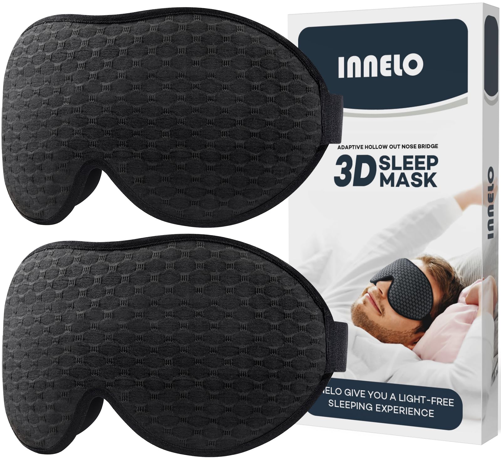 81KldNTFmJL._SY1470_.jpg INNELO 2er Pack 3D Schlafmaske – Lichtblockierende Augenmaske mit Gedächtnisschaum für erholsamen Schlaf – Bild 1
