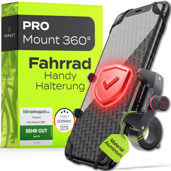 IMPACT Pro Mount 360° – Universal-Handyhalterung Fahrrad mit Kugelgelenk für 4–7 Zoll