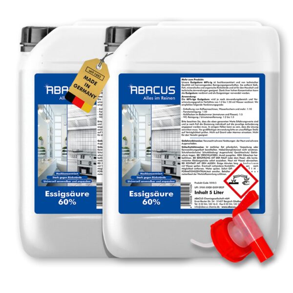 ABACUS Essigsäure 60% – 10 Liter Hochkonzentrat für Haushalt & Garten