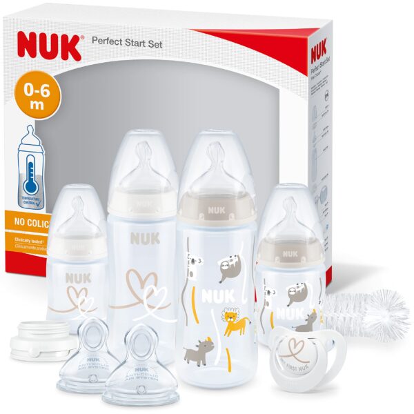 NUK Perfect Start First Choice+ Babyflaschen-Set 10-teilig – Beifüttern für 0–6 Monate