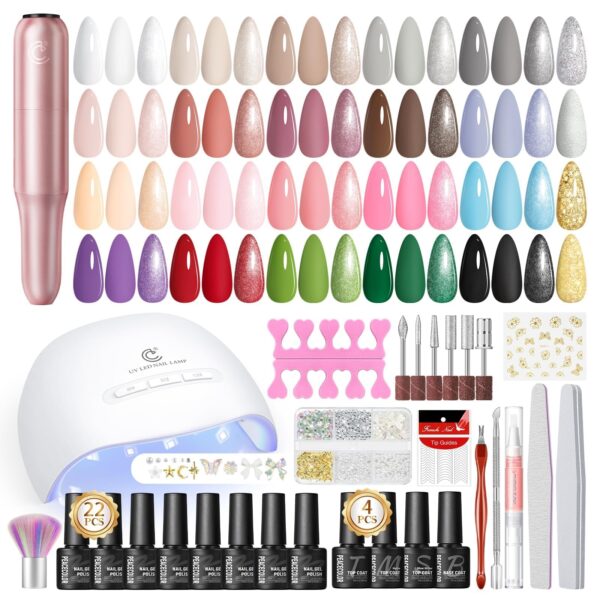 PEACECOLOR Gel Nägel Starterset mit UV Lampe & Nagelfräser – 22 Farben für professionelle Nagelkunst