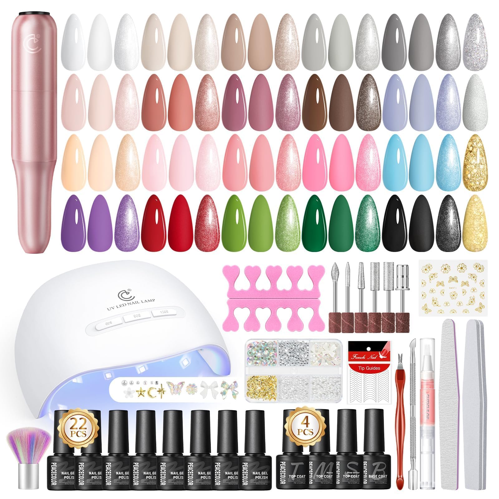 81M5SOtT5RL._SY1600_.jpg PEACECOLOR Gel Nägel Starterset mit UV Lampe & Nagelfräser – 22 Farben für professionelle Nagelkunst – Bild 1