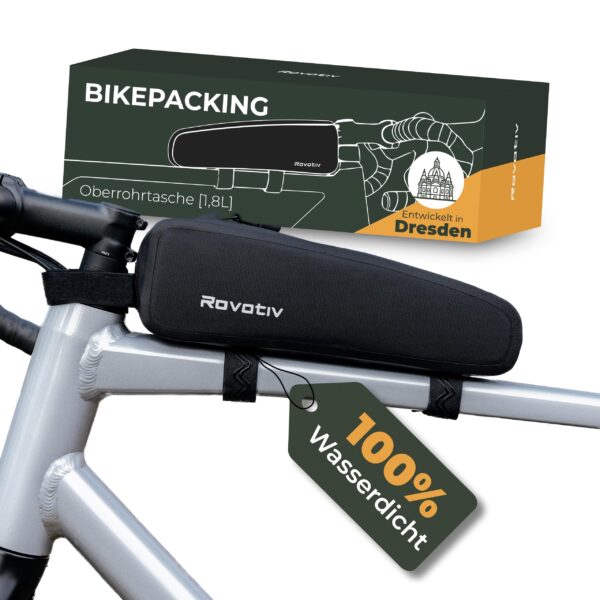 Rovativ Bikepacking Oberrohrtasche 1,8 L – 100% wasserdicht Top Tube Bag für Gravelbike & MTB