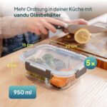uandu Meal Prep Glasbehälter Set 10-teilig – 950ml Borosilikatglas mit Trennwand – Bild 2