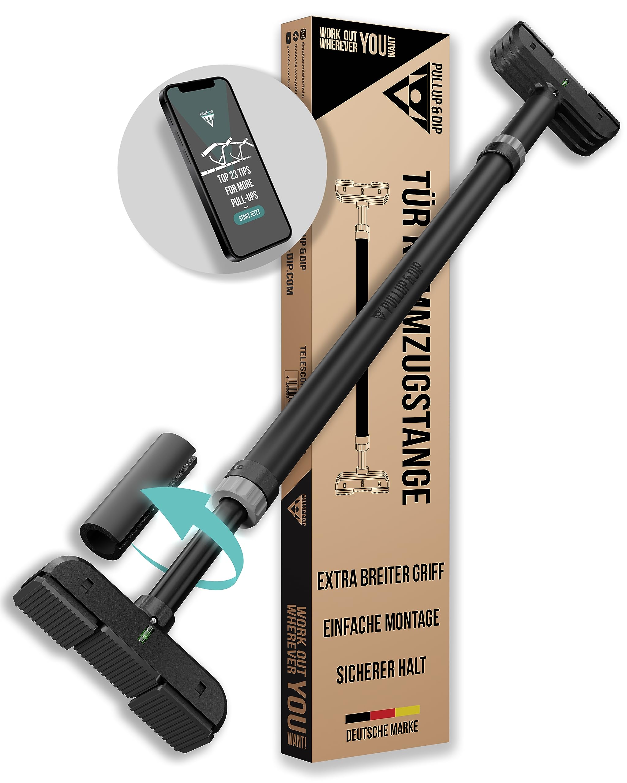 81OL2ua-hxL._SY2560_.jpg PULLUP & DIP Klimmzugstange Türrahmen – Schraubloses Türreck mit gepolsterten Griffen bis 200 kg – Bild 1