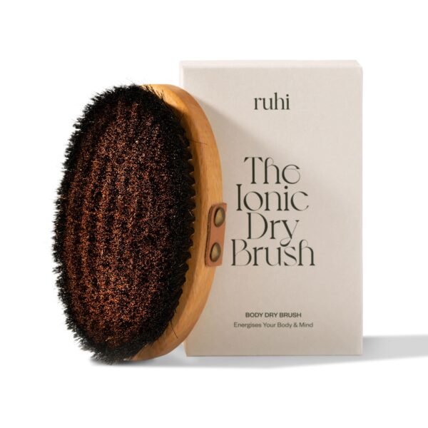 ruhi Ionic Body Dry Brush mit Kupferdraht – Trockenbürste gegen Cellulite aus deutschem Buchenholz