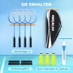 HIRALIY Badminton 4er-Set – Leichte Schläger mit 12 Federbällen für Familie & Anfänger – Bild 7