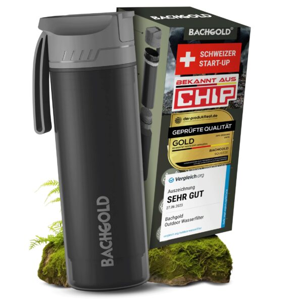 BACHGOLD® Profi Outdoor Wasserfilter Flasche 500ml – Sauberes Trinkwasser für Abenteuer & Krisensituationen