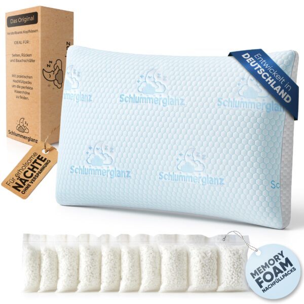 Schlummerglanz Memory Foam Nackenkissen 40x80 cm – Höhenverstellbar & Orthopädisch