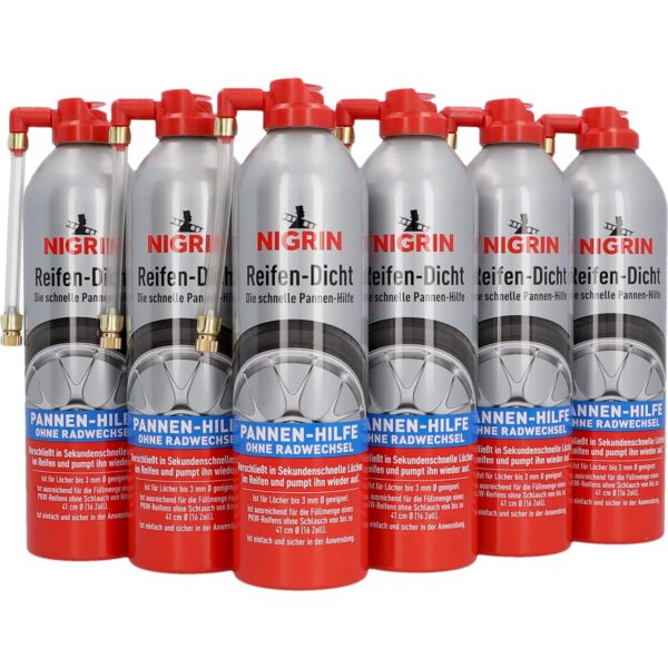 NIGRIN Reifendicht 6x500ml – Sofortige Pannenhilfe für PKW ohne Radwechsel