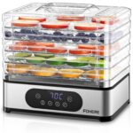 FOHERE Dörrautomat Edelstahl 420W – 5 höhenverstellbare Tabletts, LED-Anzeige, Timer bis 48h