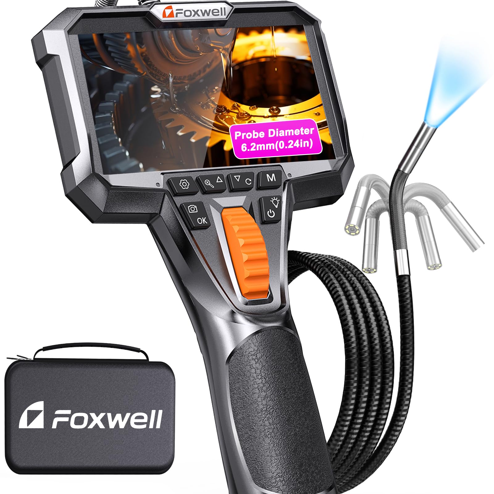 81Pwk09DwZL._SY1600_.jpg FOXWELL Y400 Endoskopkamera 1080P – 220° Drehbar mit 6,2mm Sonde & IP67 Wasserdicht – Bild 1