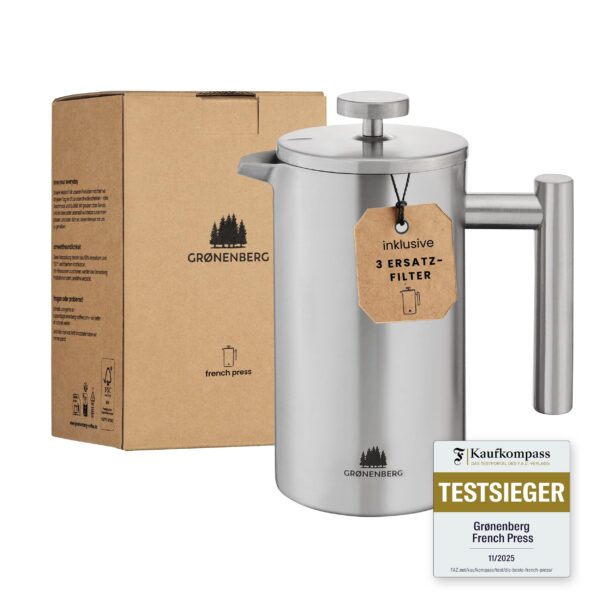 Groenenberg French Press Thermo – Edelstahl Kaffeebereiter mit Warmhalte-Funktion bis 1L