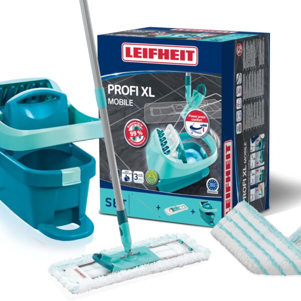 Leifheit Wischtuchpresse Profi XL Set – Bodenwischer mit Mikrofaser & Rollen