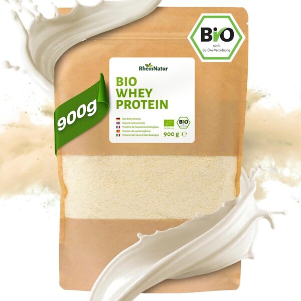 RheinNatur Bio Whey Protein-Pulver 900 g – Reines Molkenprotein für Muskelaufbau