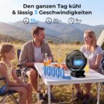 Sumairs 10000mAh Akku Camping Ventilator 14cm – Tragbar mit Fernbedienung & LED-Lampe – Bild 2