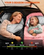 Sportneer Schlafsack 220x80 cm – Leichter 3-Jahreszeiten-Schlafsack für Familie & Camping – Bild 3