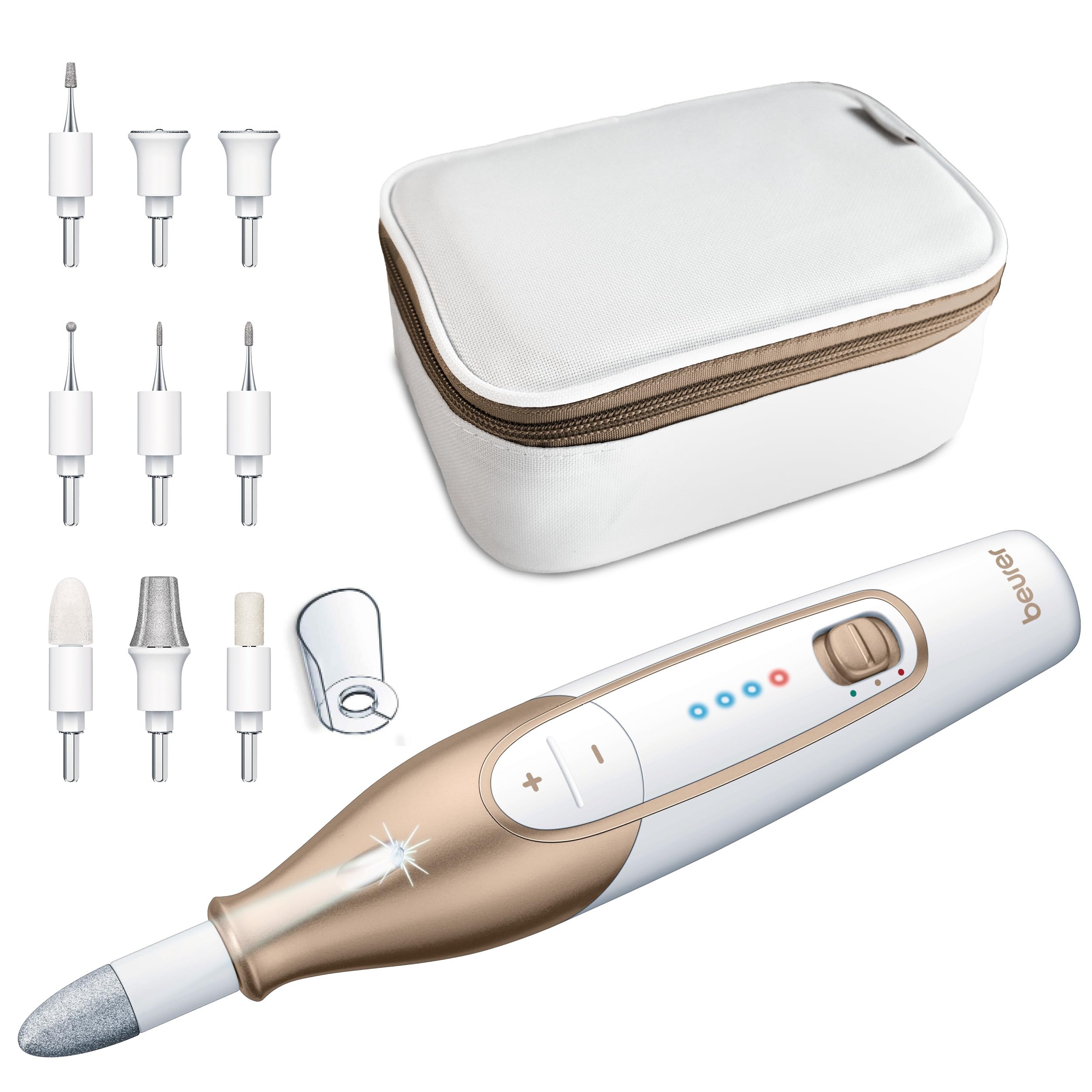 81RQMZMaKoL._SY2500_.jpg Beurer MP 64 Elektrisches Maniküre & Pediküre Set mit 10 Aufsätzen & LED-Licht – Kabelloses Nagelpflegeset für Hände & Füsse – Bild 1