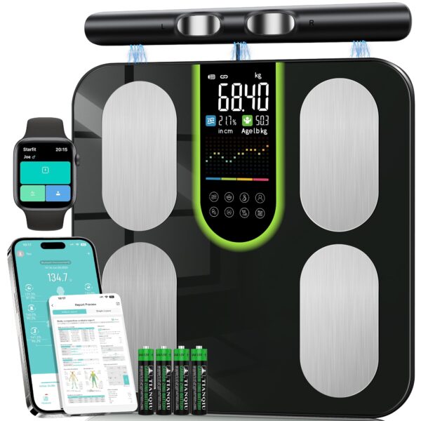 Letron Körperanalysewaage mit 8-Elektroden & Bluetooth – 58 Messwerte bis 180 kg