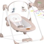 KIDIZ® Babywippe mit 5 Geschwindigkeiten & Naturgeräusche – Faltbar, Sicher & Beige