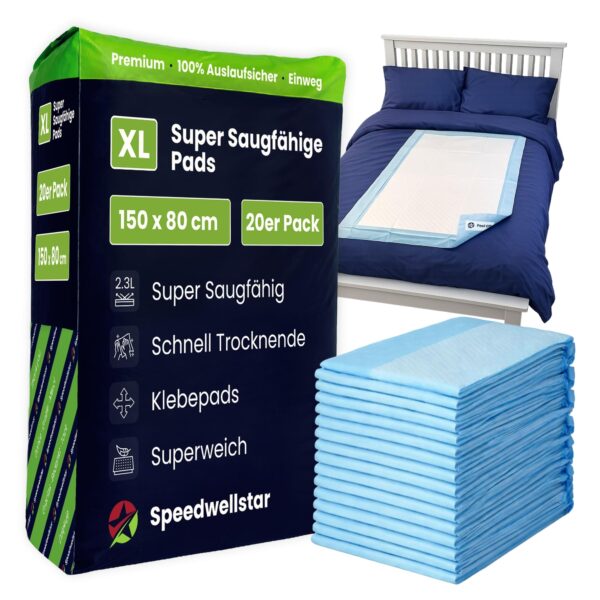 Inkontinenz-Bettenauflagen 150 x 80 cm Wegwerfbar – 2300 ml Absorption für Einzel- & Doppelbett