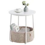 VASAGLE LILEA Beistelltisch rund 45 cm mit Stoffkorb – moderner Wohnzimmertisch