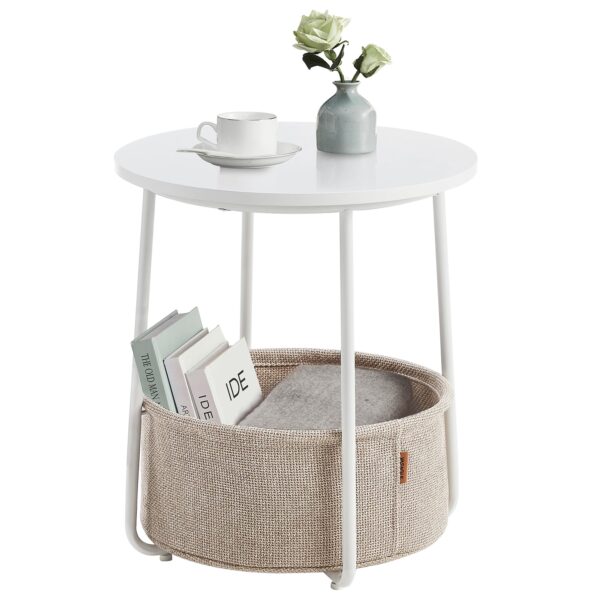VASAGLE LILEA Beistelltisch rund 45 cm mit Stoffkorb – moderner Wohnzimmertisch