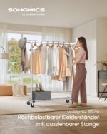 SONGMICS Kleiderständer mit Rollen – 100 kg Tragfähigkeit & ausziehbare Stange – Bild 4