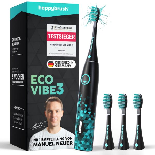 happybrush Eco Vibe 3 Schallzahnbürste – Testsieger mit 40.000 Vibrationen & 8 Wochen Akku