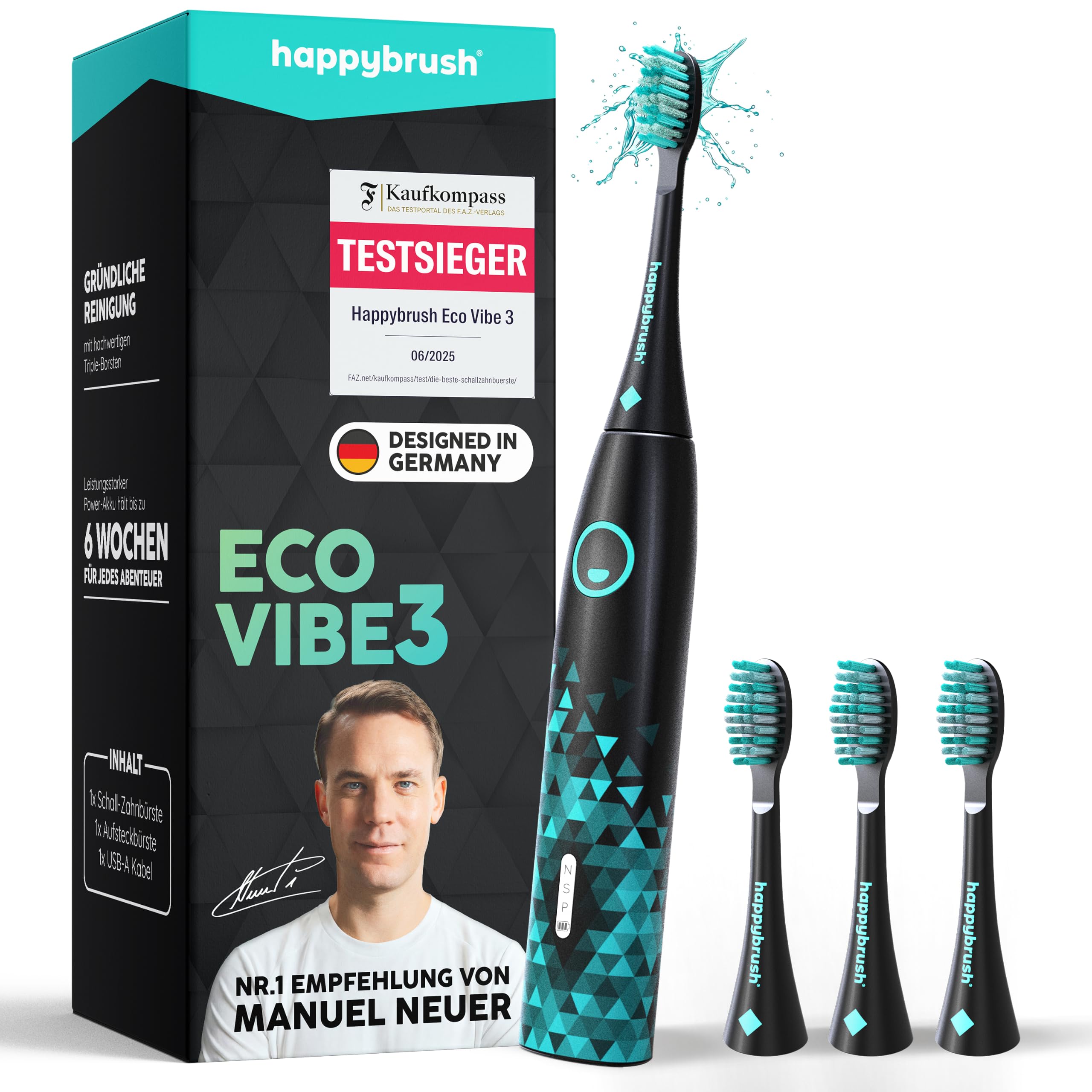81TY17QyZOL._SY2560_.jpg happybrush Eco Vibe 3 Schallzahnbürste – Testsieger mit 40.000 Vibrationen & 8 Wochen Akku – Bild 1