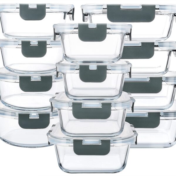 MCIRCO 24-teiliges Glas-Vorratsdosen-Set – Borosilikatglas für Küche & Meal Prep
