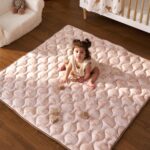 Momcozy Spielmatte Baby 127x127 cm – Verdickte Krabbeldecke mit Tragegriff Rosa